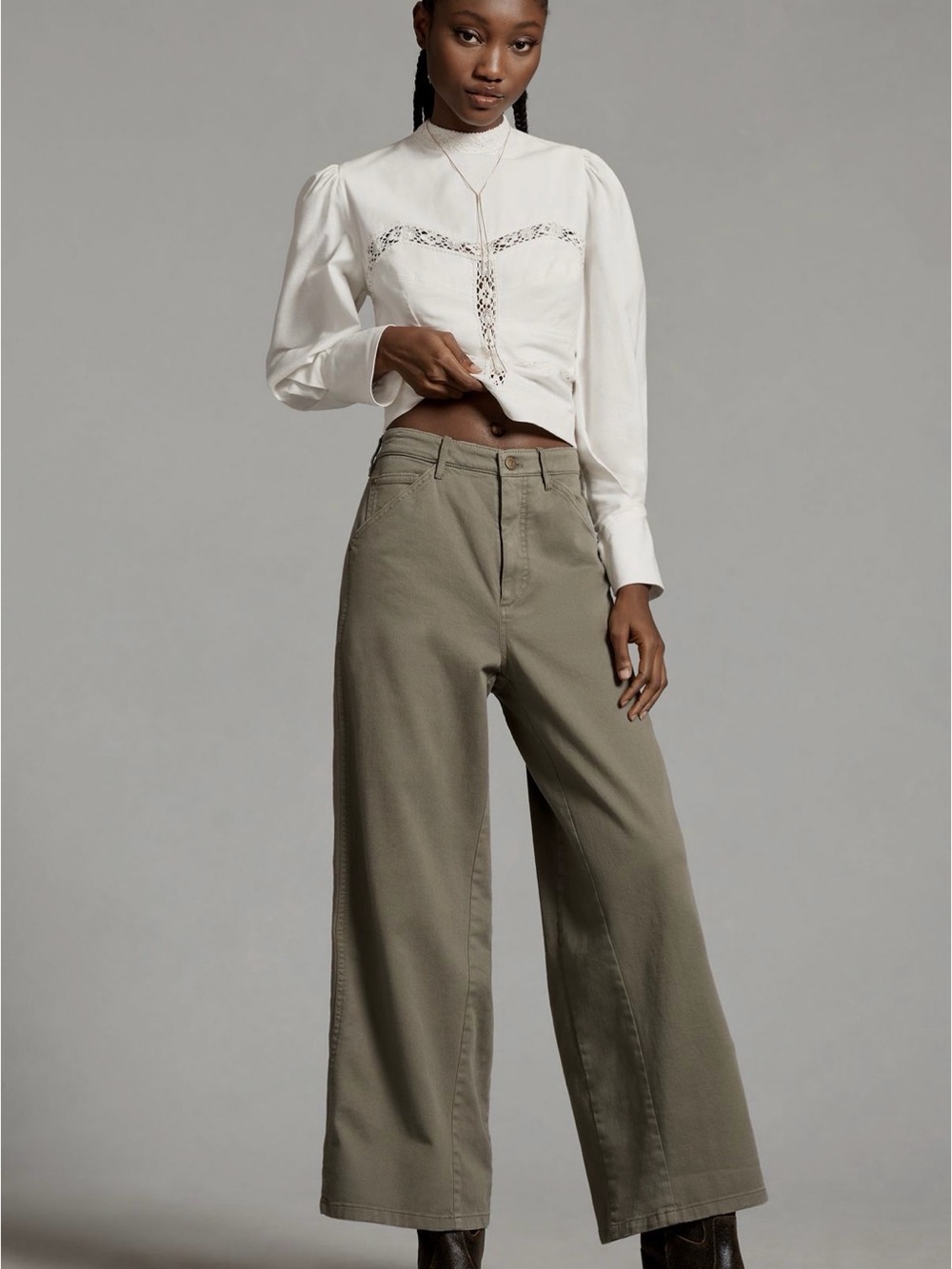 Pilcro Wide-Leg High-Rise Pants in Olive - Picture 2 of 5
